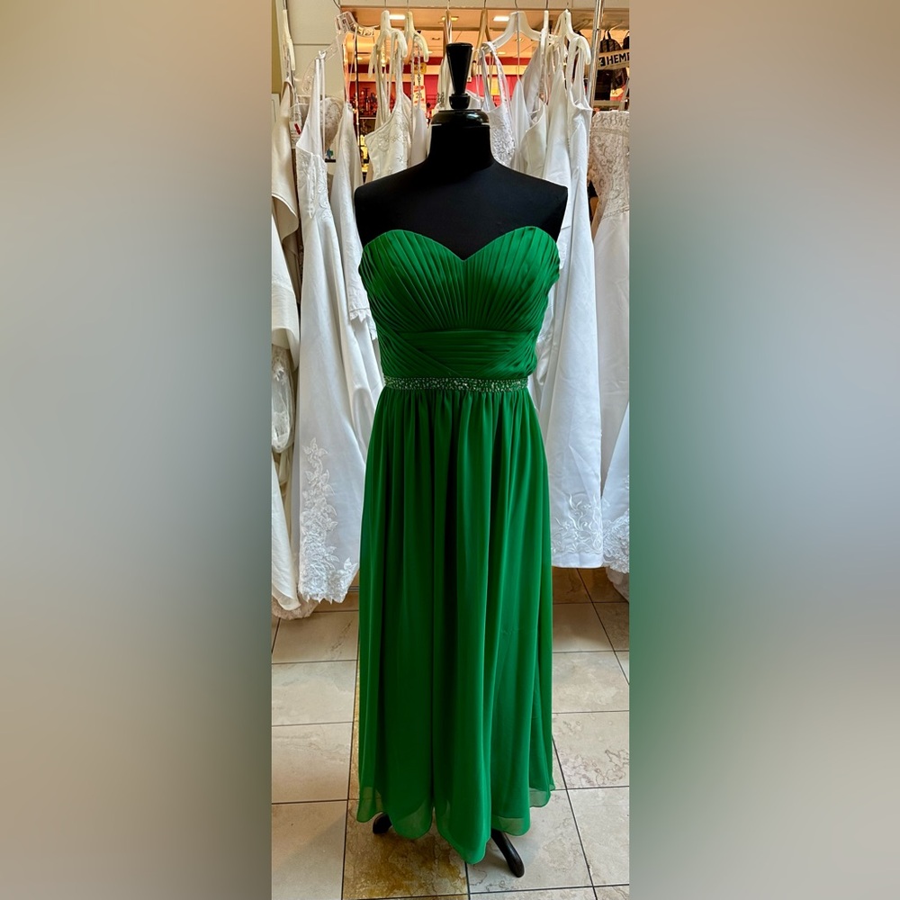 Emerald long straight evening gown by Liz Fields style #509